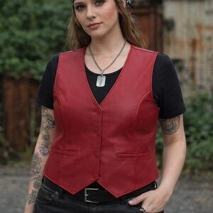 Vintage vest womens 2x red leather usa 80s 90s biker motorcycle riding festival